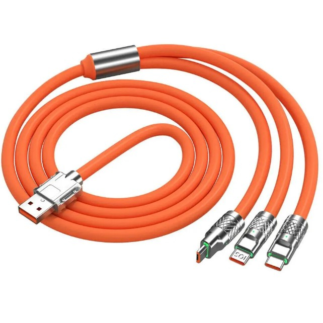 Cabo de Carregamento Rápido de Metal 3 em 1 (1) Cabo de Carregamento Rápido de Metal 3 em 1 Versátil: Com conectores Lightning, Micro-USB e Tipo-C. Carregamento Rápido: Para menos tempo na tomada. Durável: Revestimento de metal resistente. Prático: Um cabo para todos os dispositivos. Seguro: Proteção contra sobrecorrente e curto-circuito. Ideal para quem busca praticidade e eficiência.