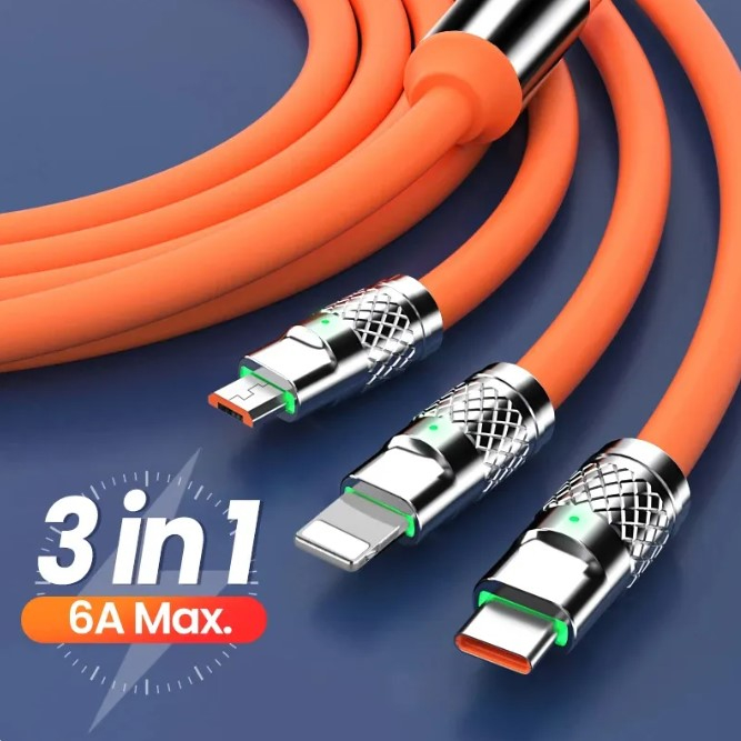 Cabo de Carregamento Rápido de Metal 3 em 1 Cabo de Carregamento Rápido de Metal 3 em 1 Versátil: Com conectores Lightning, Micro-USB e Tipo-C. Carregamento Rápido: Para menos tempo na tomada. Durável: Revestimento de metal resistente. Prático: Um cabo para todos os dispositivos. Seguro: Proteção contra sobrecorrente e curto-circuito. Ideal para quem busca praticidade e eficiência.