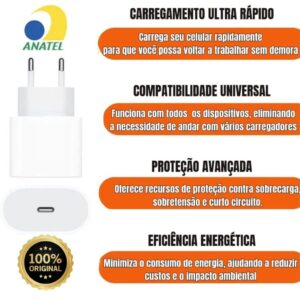 Carregador 20w Original IPhone Turbo Adaptador De Energia Rápida Usb-C 11 12 13 Mini Pro Max