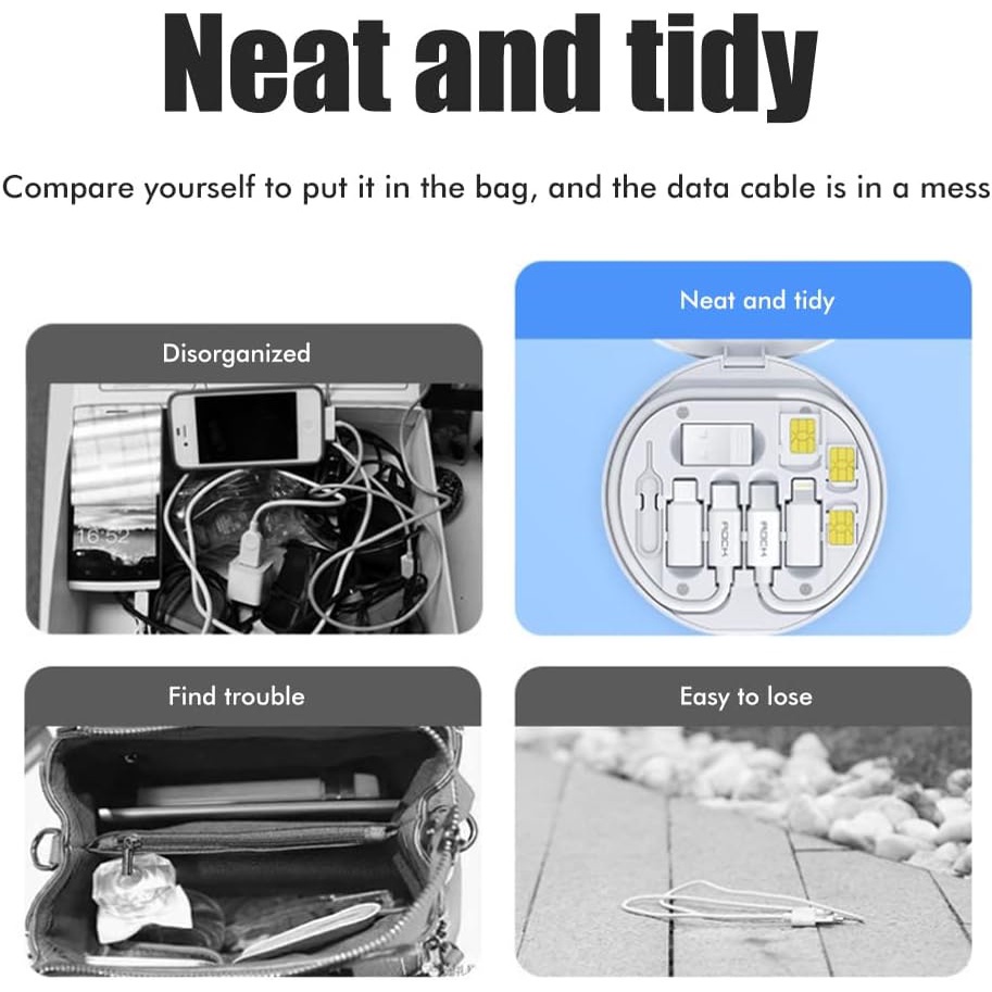 Conjunto de adaptador de cabo de carregamento múltiplo 6 em 1 USB C para USB Kit de cabo adaptador de celular Suporte de telefone (2) Conjunto de Adaptador de Cabo 6 em 1 Multifuncional: Vários adaptadores para carregamento e dados. USB C para USB: Conexão eficiente para dispositivos USB C. Kit Completo: Inclui todos os cabos necessários. Suporte de Telefone: Para visualização ideal durante o carregamento. Portátil: Design compacto e fácil de levar. Durável: Materiais resistentes para uso prolongado. Ideal para quem busca praticidade e organização