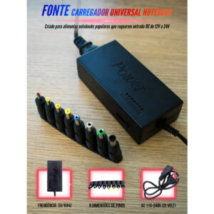 Fonte Carregador de Notebook Universal 8 Plugs Diferentes: Compatibilidade com diversos modelos. Portátil: Ideal para viagens e escritório. Carregamento Rápido e Seguro: Eficiência com proteção contra sobrecarga. Perfeito para quem busca praticidade e versatilidade.