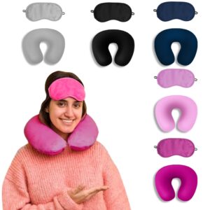 Kit de Viagem: Almofada de Pescoço + Máscara para Dormir Desfrute de suas viagens com nosso kit que inclui uma almofada de pescoço com espuma de memória e uma máscara para dormir que bloqueia a luz. Ambos são ajustáveis e feitos com materiais confortáveis para garantir seu descanso em movimento.